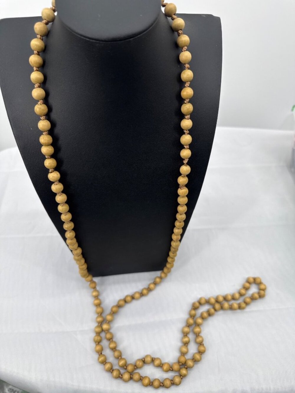 Vintage Boho Hand Knotted Wood Bead Necklace Long Strand Earthy Whimsigoth